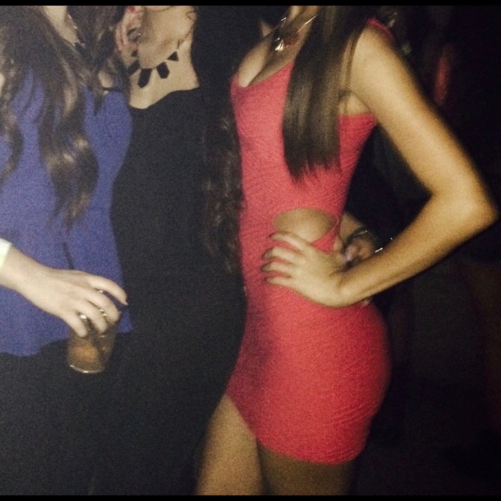 Bebe Red Ribbed bodycon mini dress
